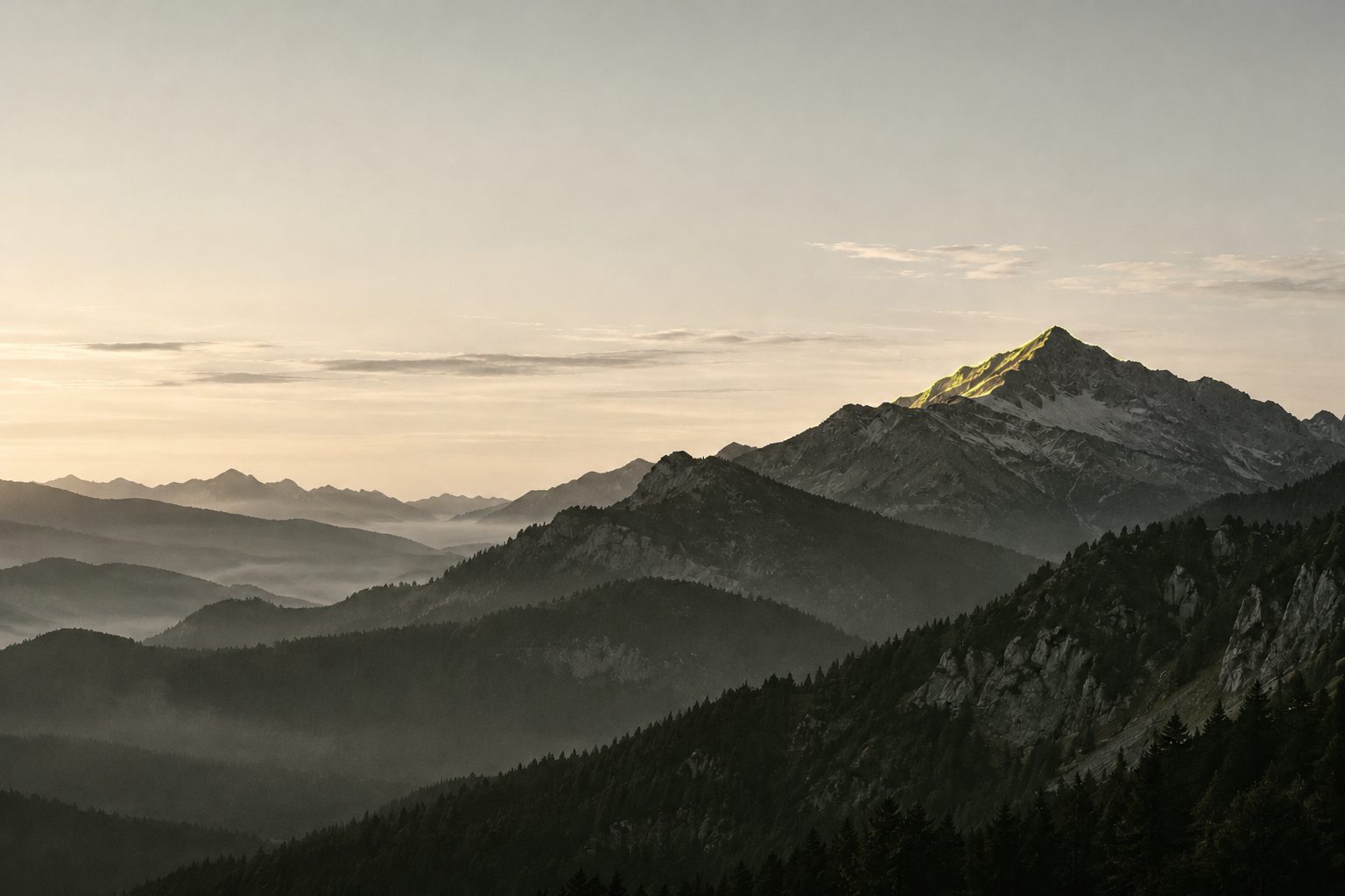 A mountain ridge at dusk